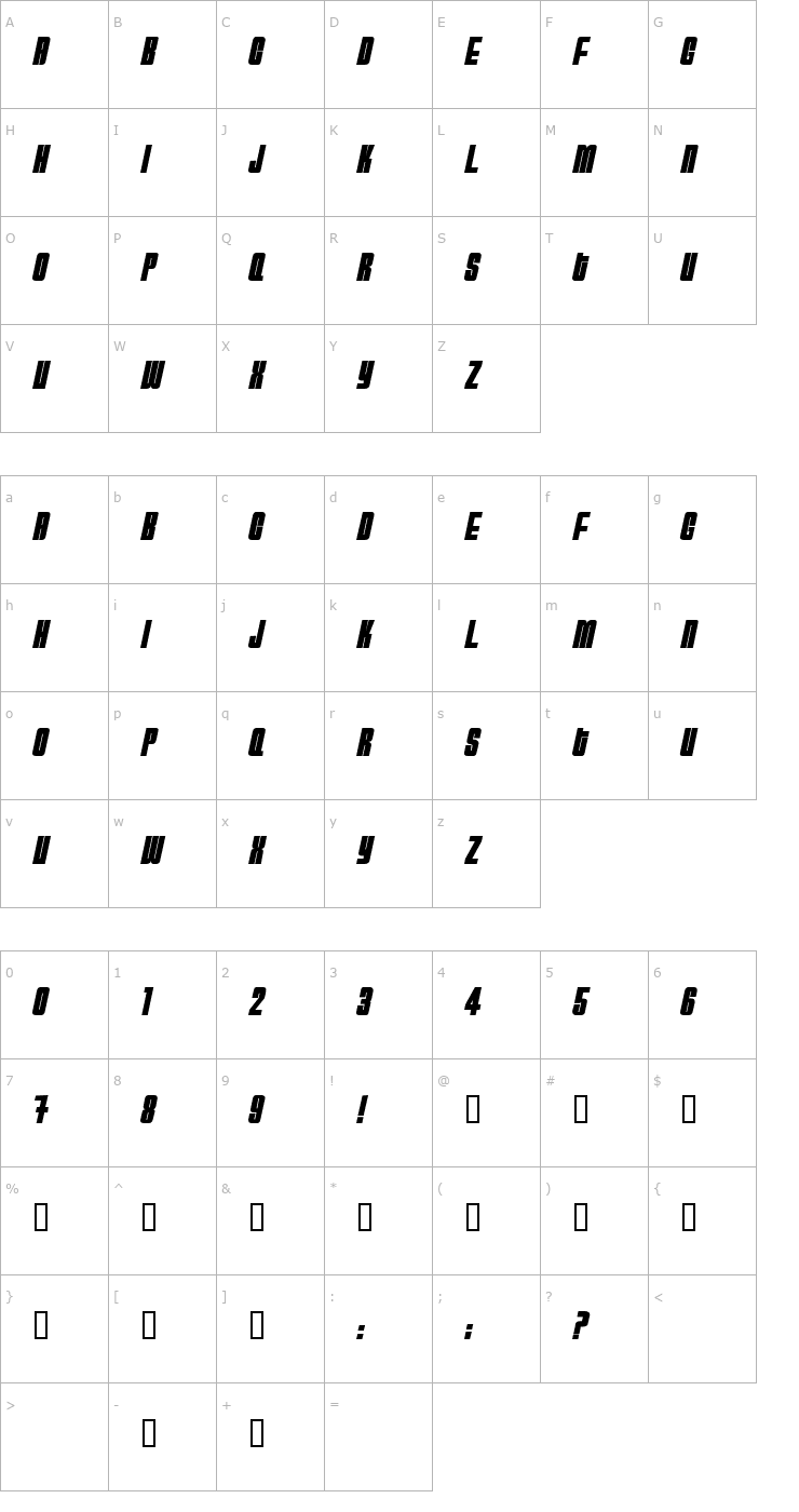 Character Map HydrogenBomb Font