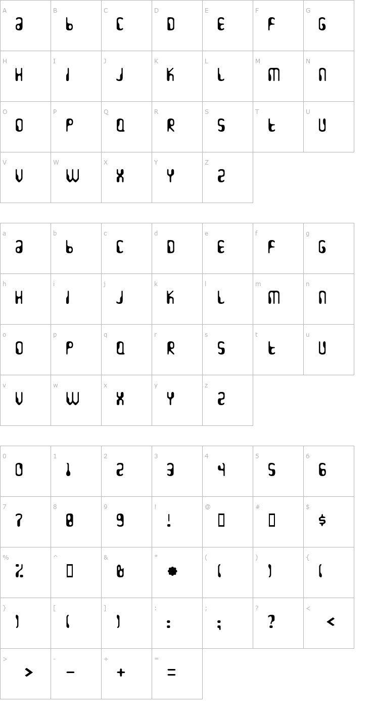 Character Map HydrogenWhiskey Font