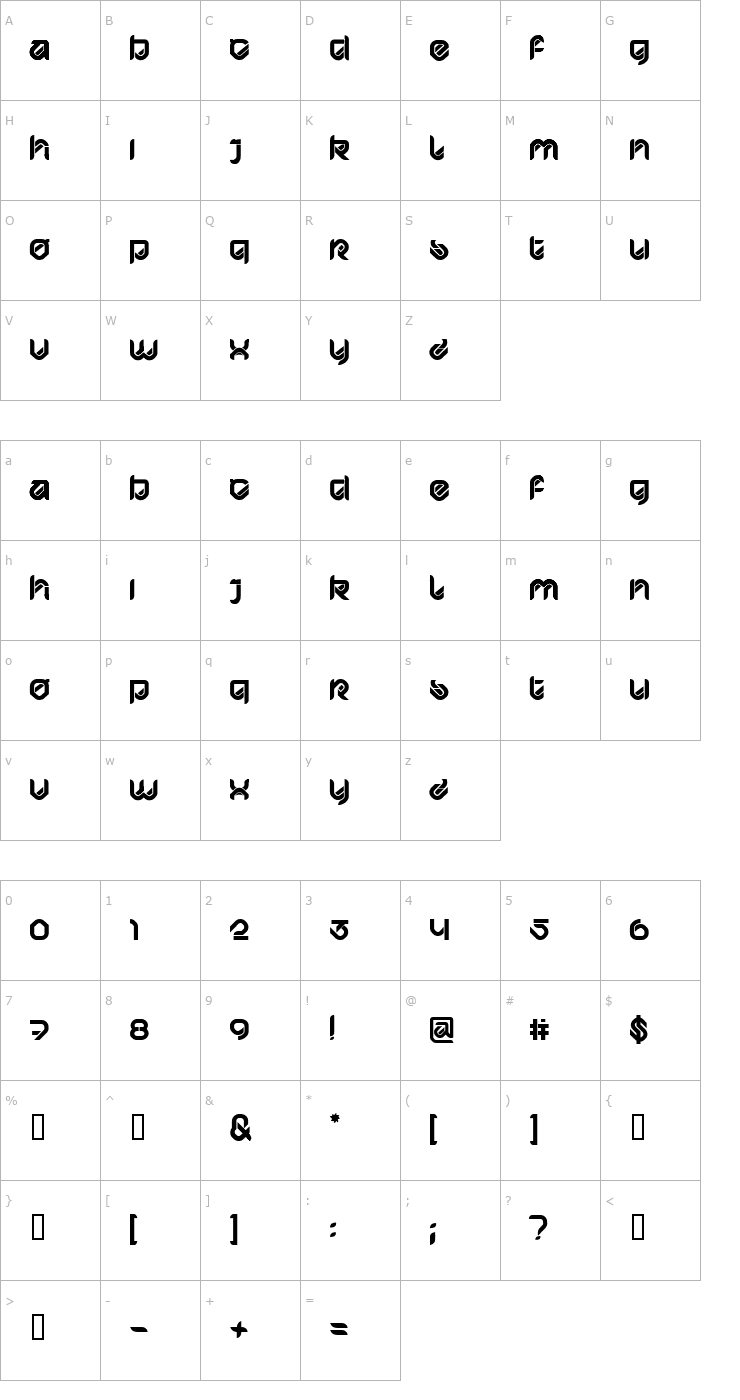 Character Map HYPD BD Bardust Remix Font