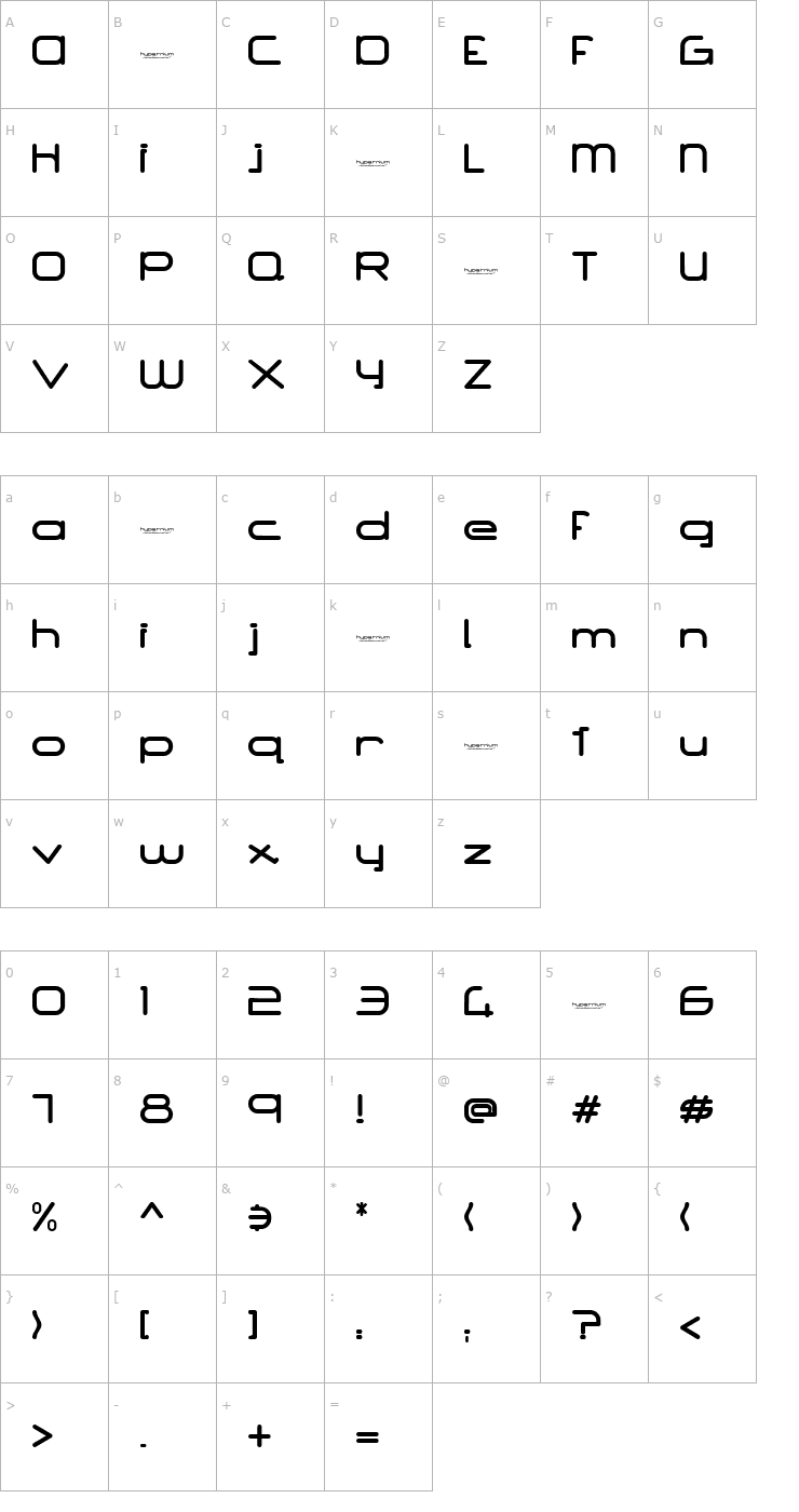 Character Map Hypernium(eval) Font