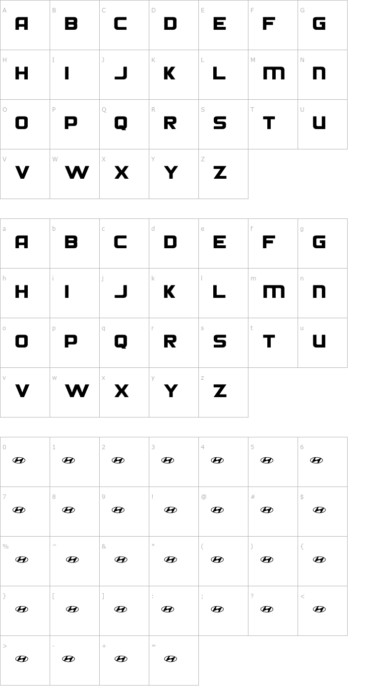 Character Map Hyundai Normal Font