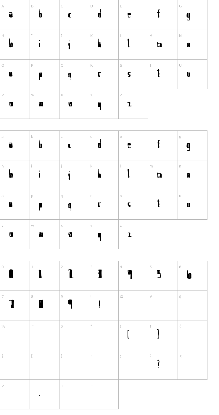 Character Map I am Nervous. Font