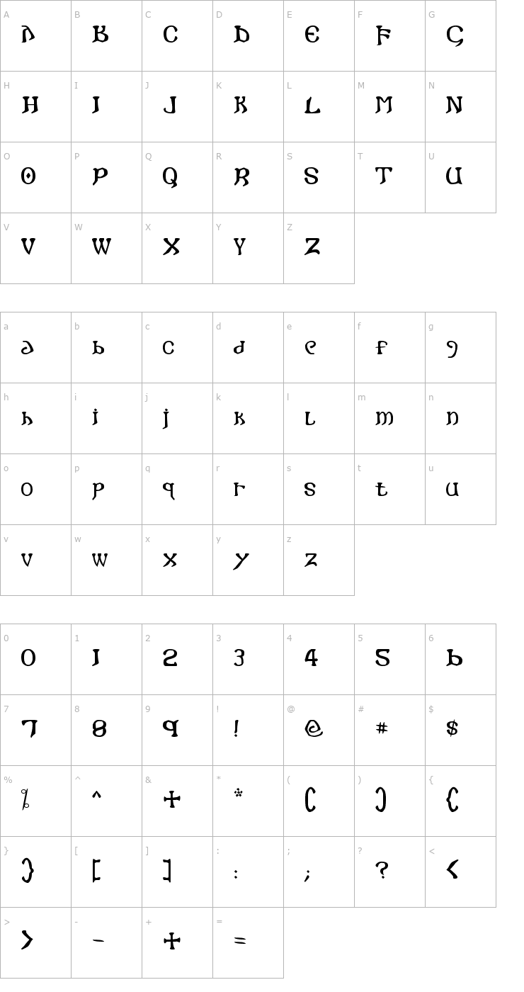 Character Map I crashed into Gothic Font