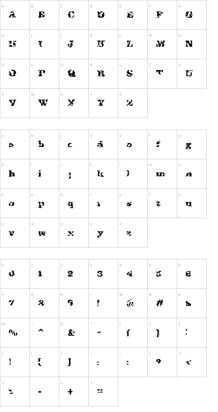 Character Map I Shot The Sheriff Font