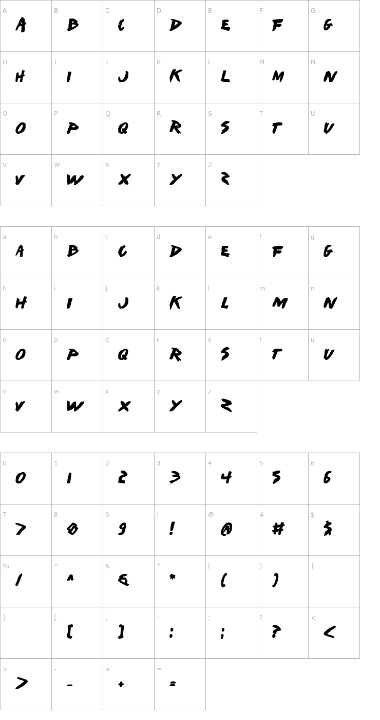 Character Map I Want My TTR! (Bold) Font