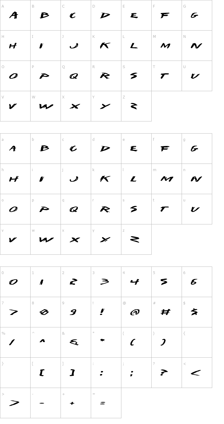 Character Map I Want My TTR! (Expanded) Font
