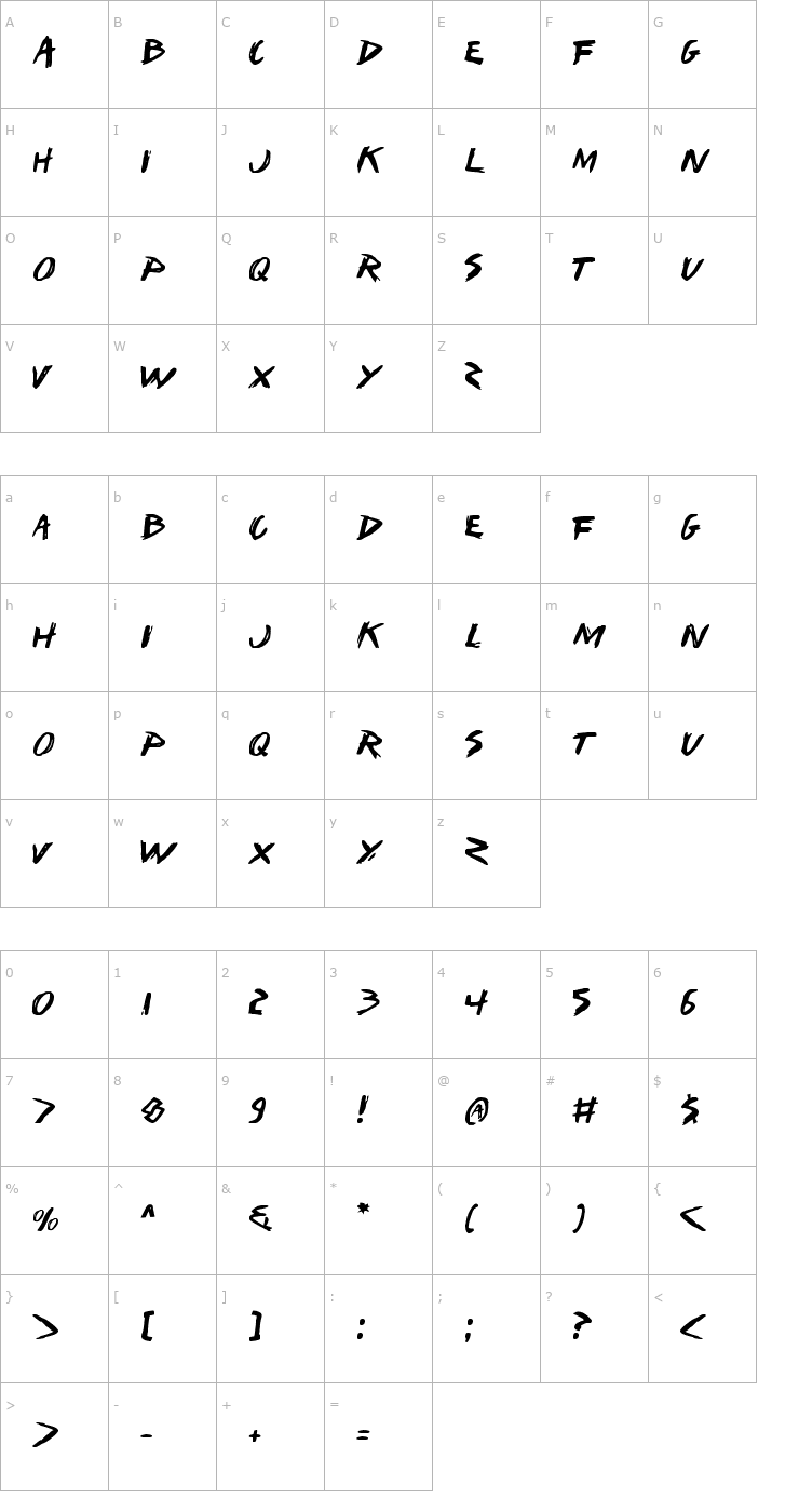 Character Map I Want My TTR! Font