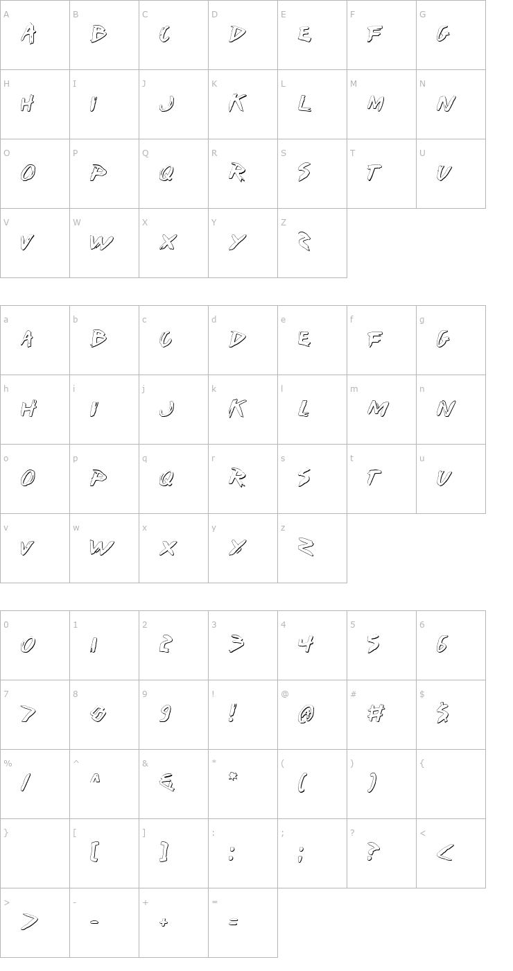 Character Map I Want My TTR! (Shadow) Font