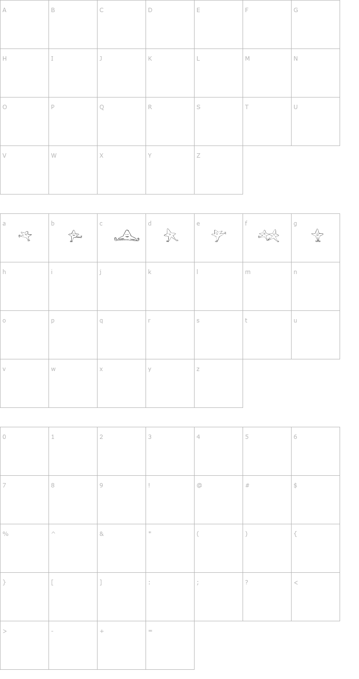 Character Map Ice Stars Font