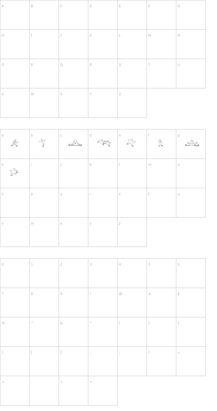 Character Map Ice Stars II Font