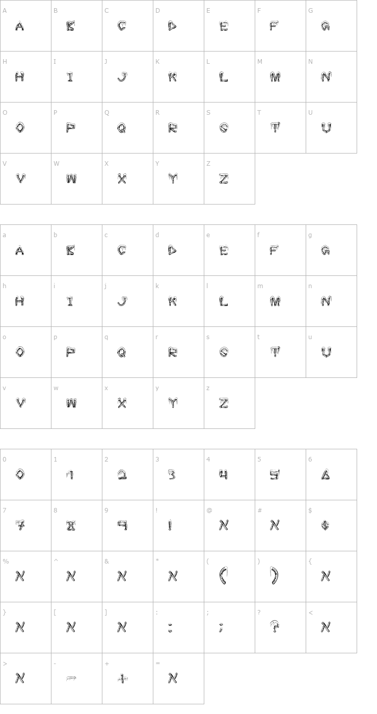 Character Map ice sticks Font