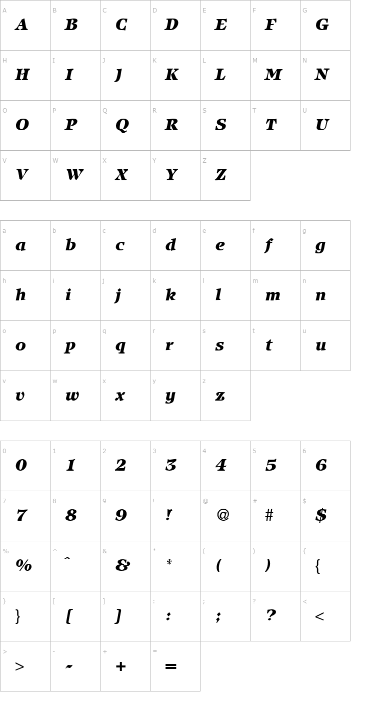 Character Map IcebergHeavy-RegularItalic Font