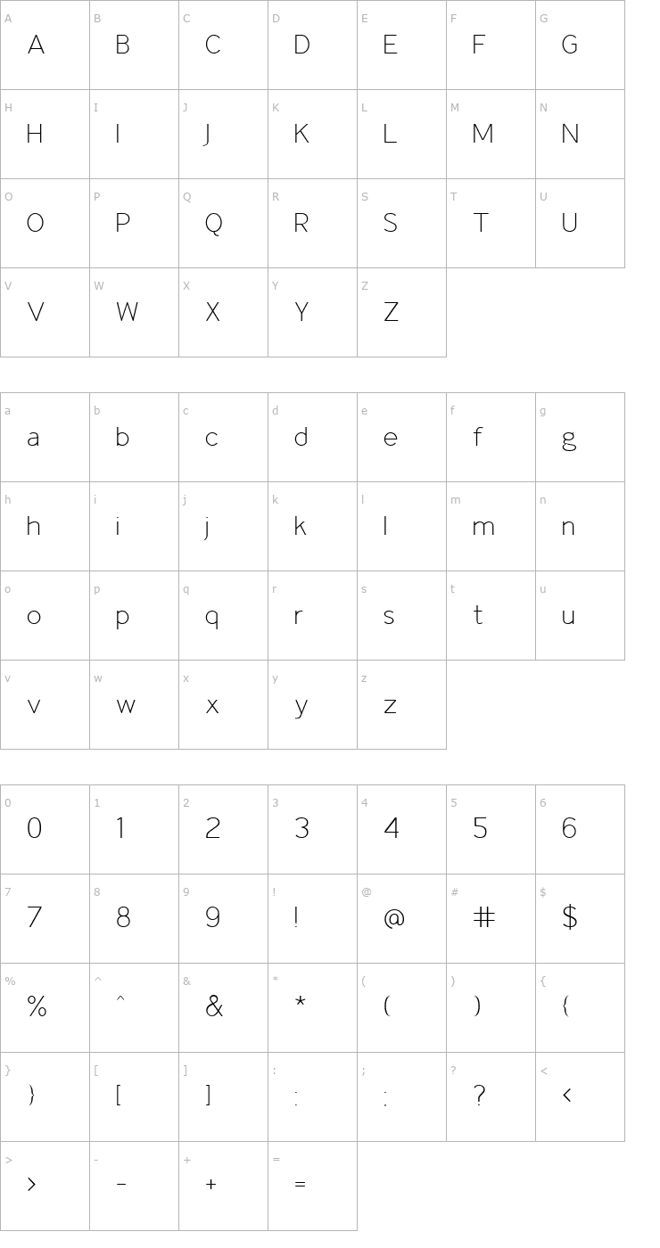 Character Map IdentikalSans Light Font