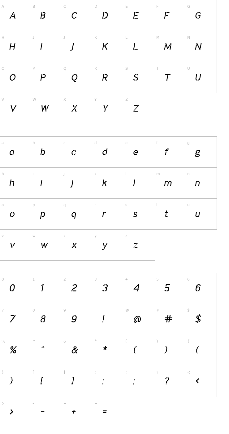 Character Map IdentikalSans StencilItalic Font