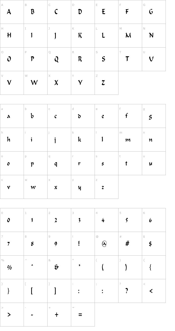 Character Map IgnaciousCondensed Regular Font