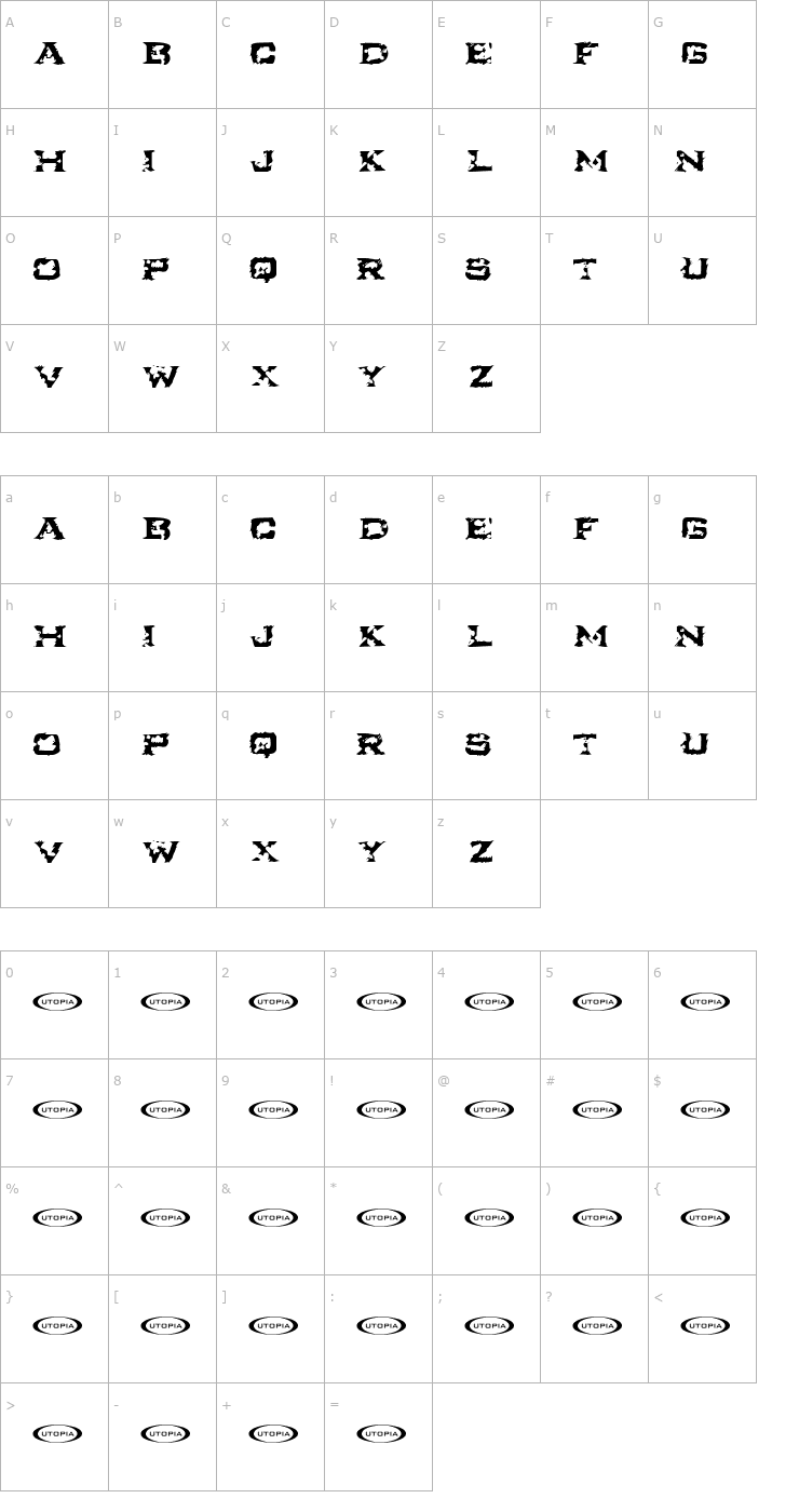 Character Map Ikarus Turbulence Font