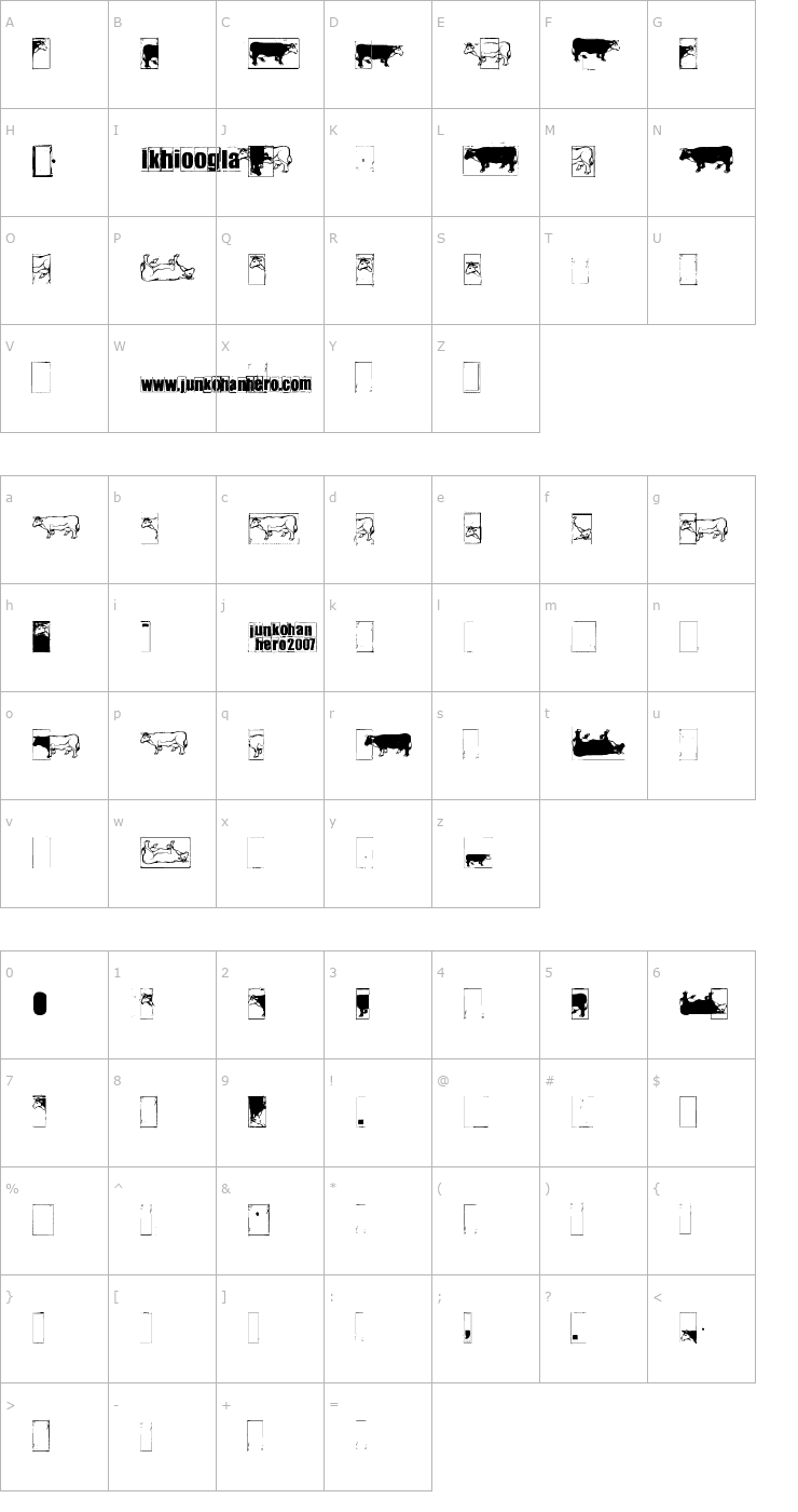 Character Map IKHIOOGLAcow Font
