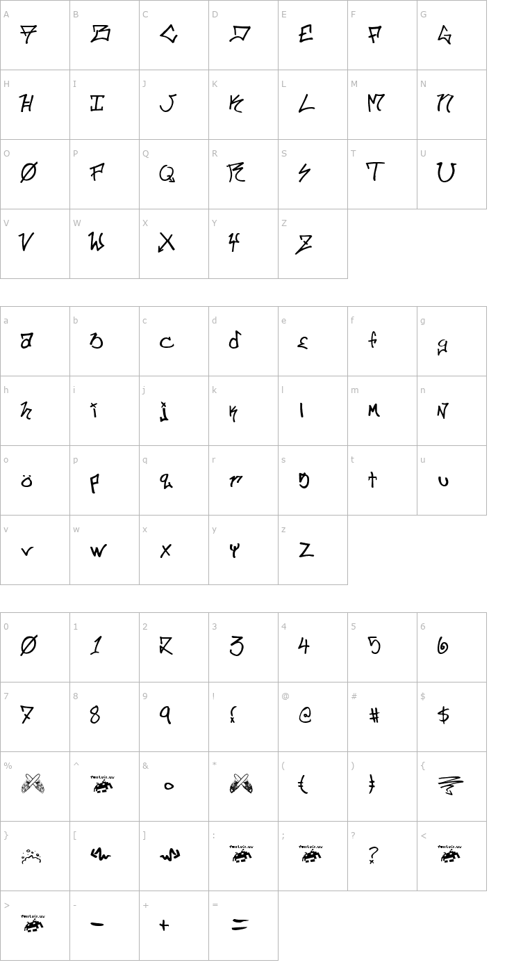 Character Map Ill Skillz Font