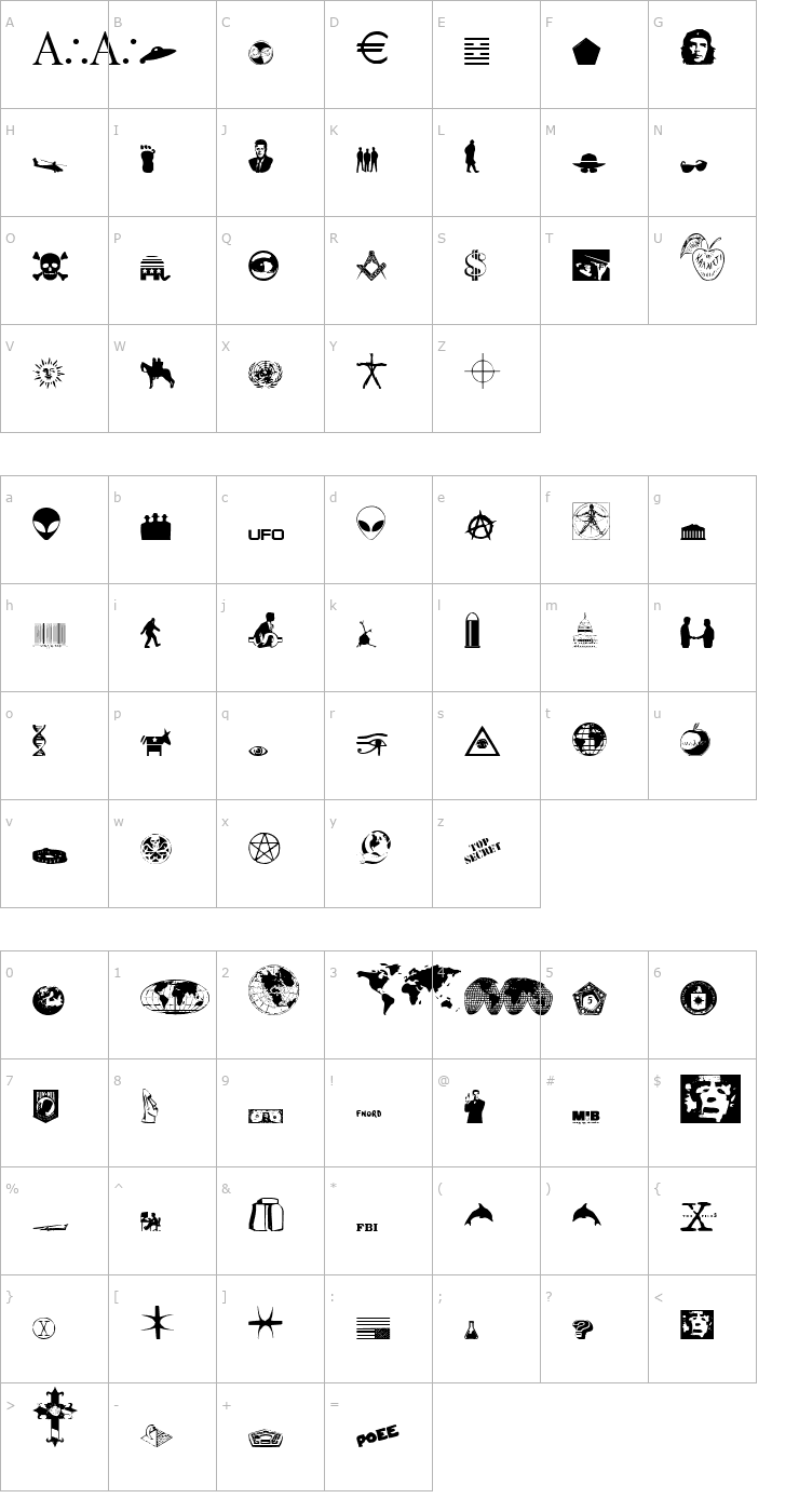 Character Map Illuminati Font