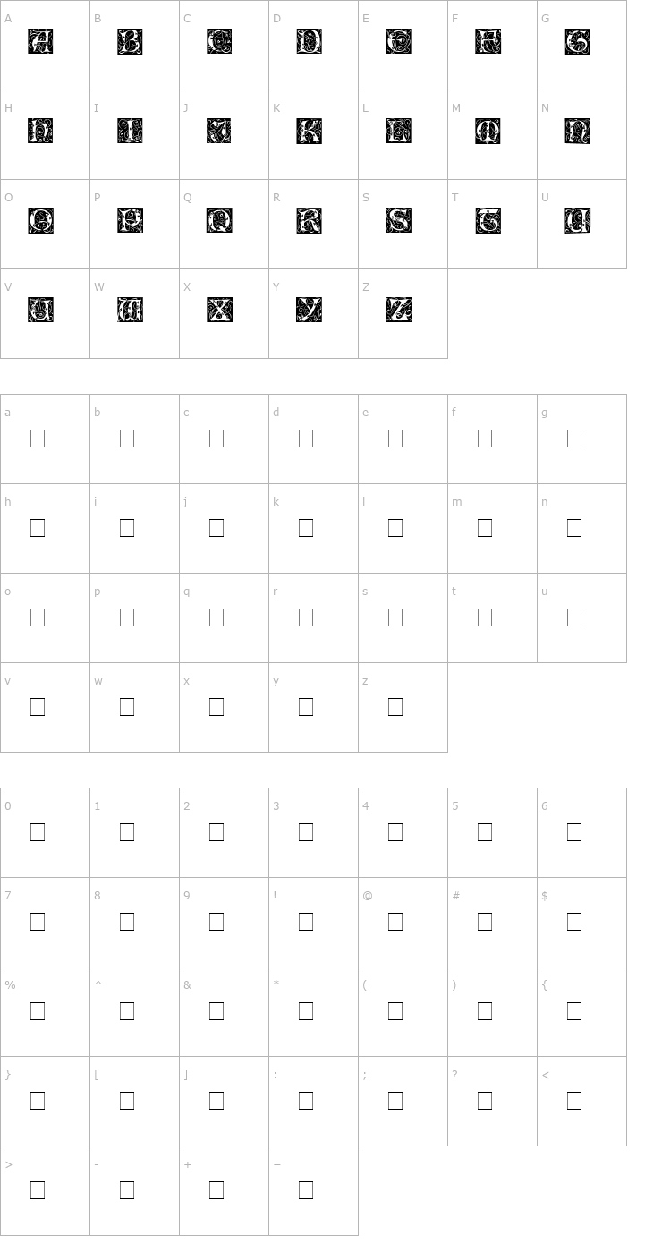 Character Map IlluminatiOneSSiDisplayCaps Medium Font