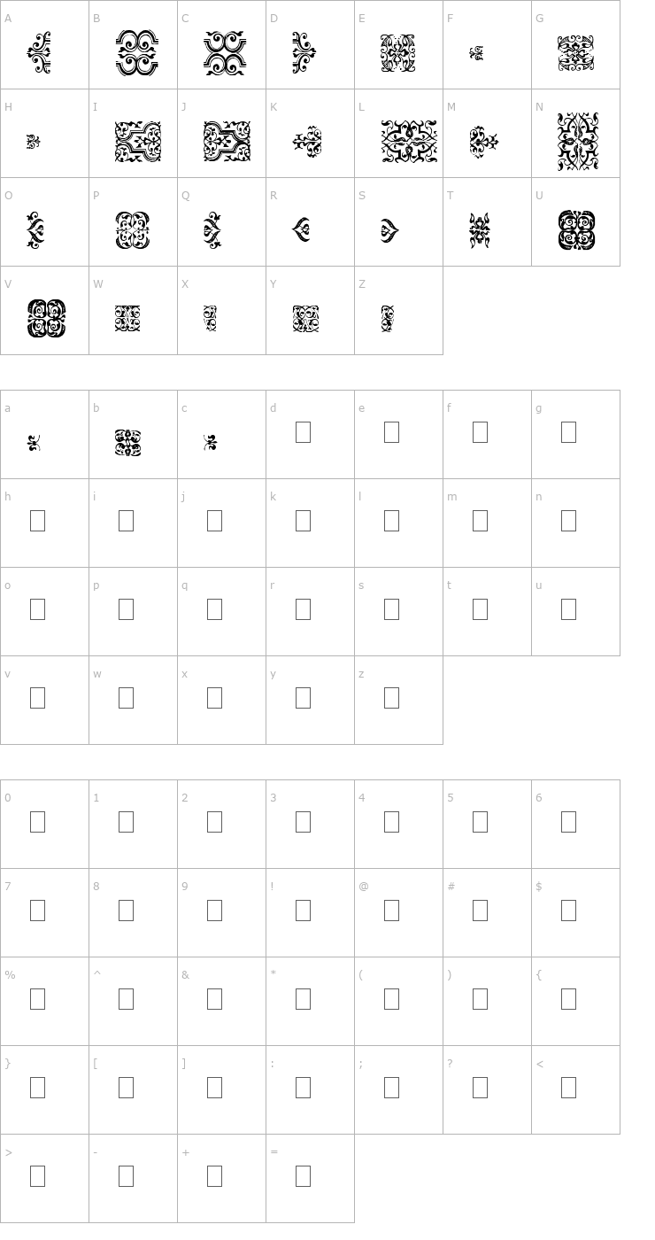 Character Map IM FELL FLOWERS 1 Font