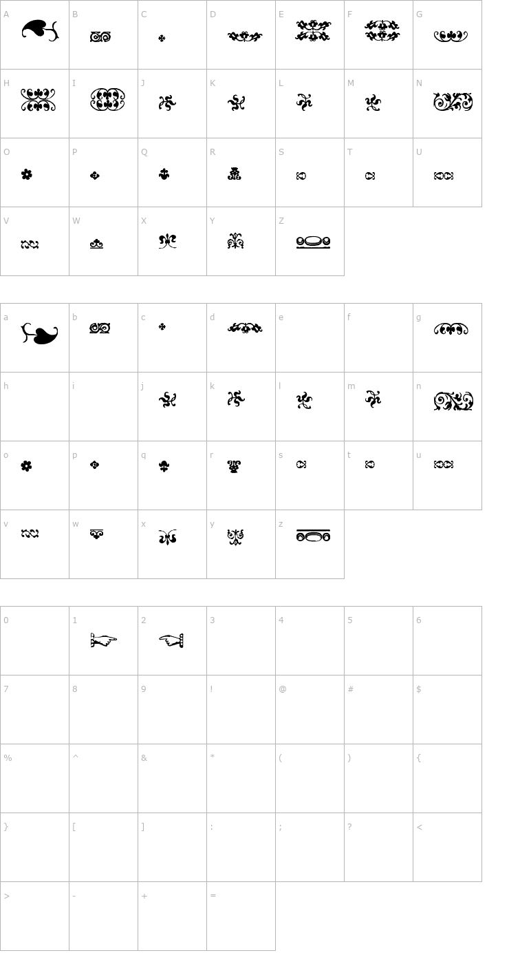 Character Map IM FELL FLOWERS 2 Font