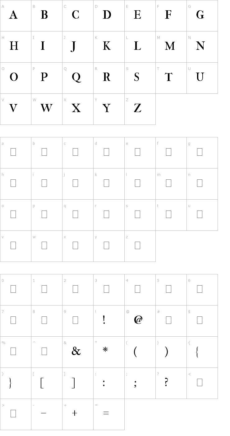 Character Map IM FELL THREE LINE PICA Font