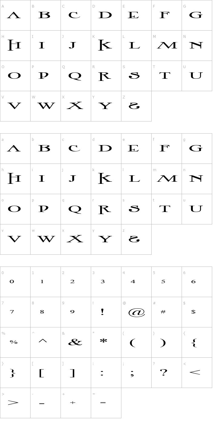 Character Map Image Times Font