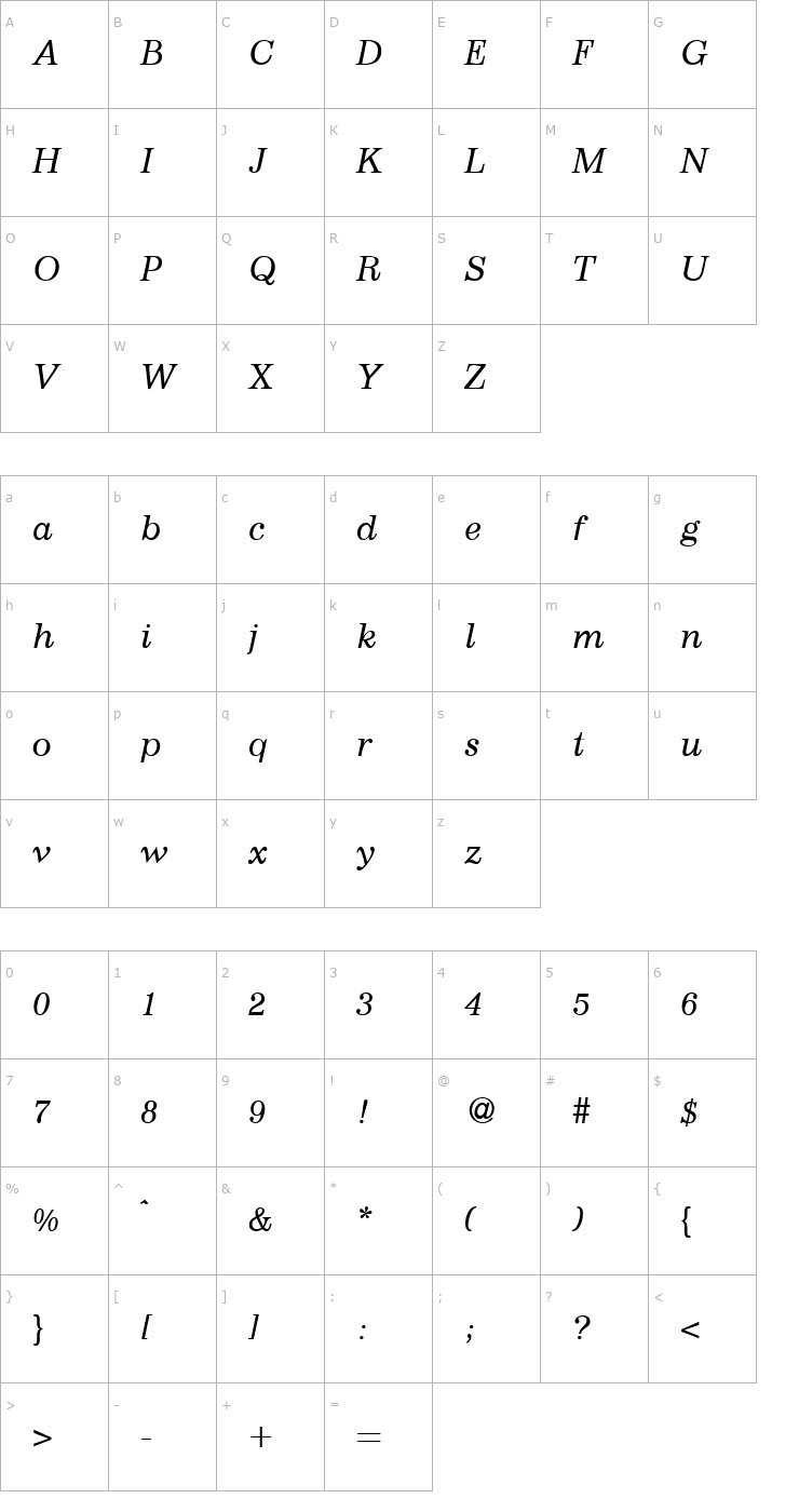Character Map Immaculate-RegularItalic Font