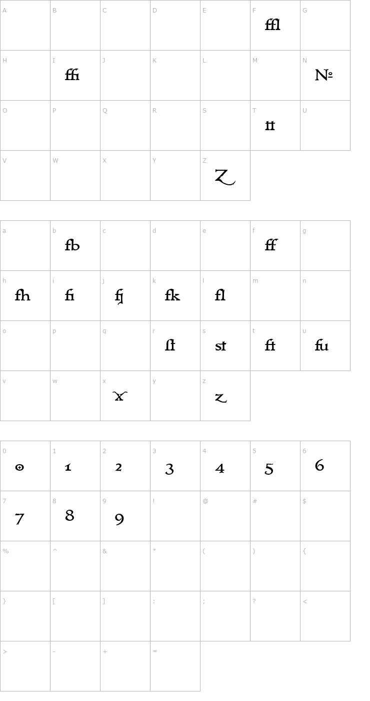 Character Map Immortal - Alternates Font