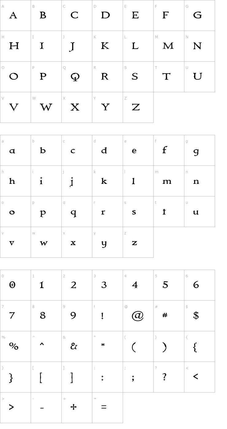 Character Map Immortal Font