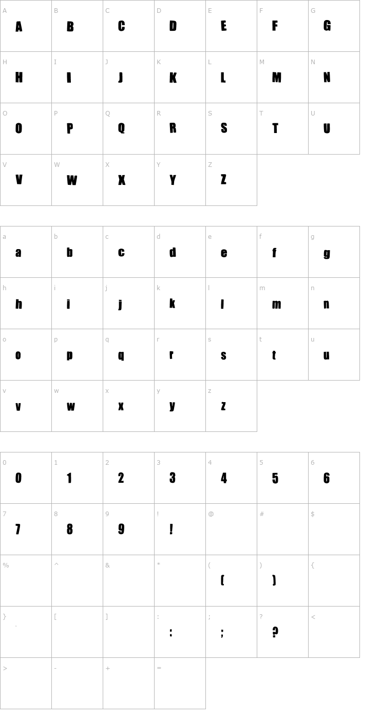 Character Map Impacted Font