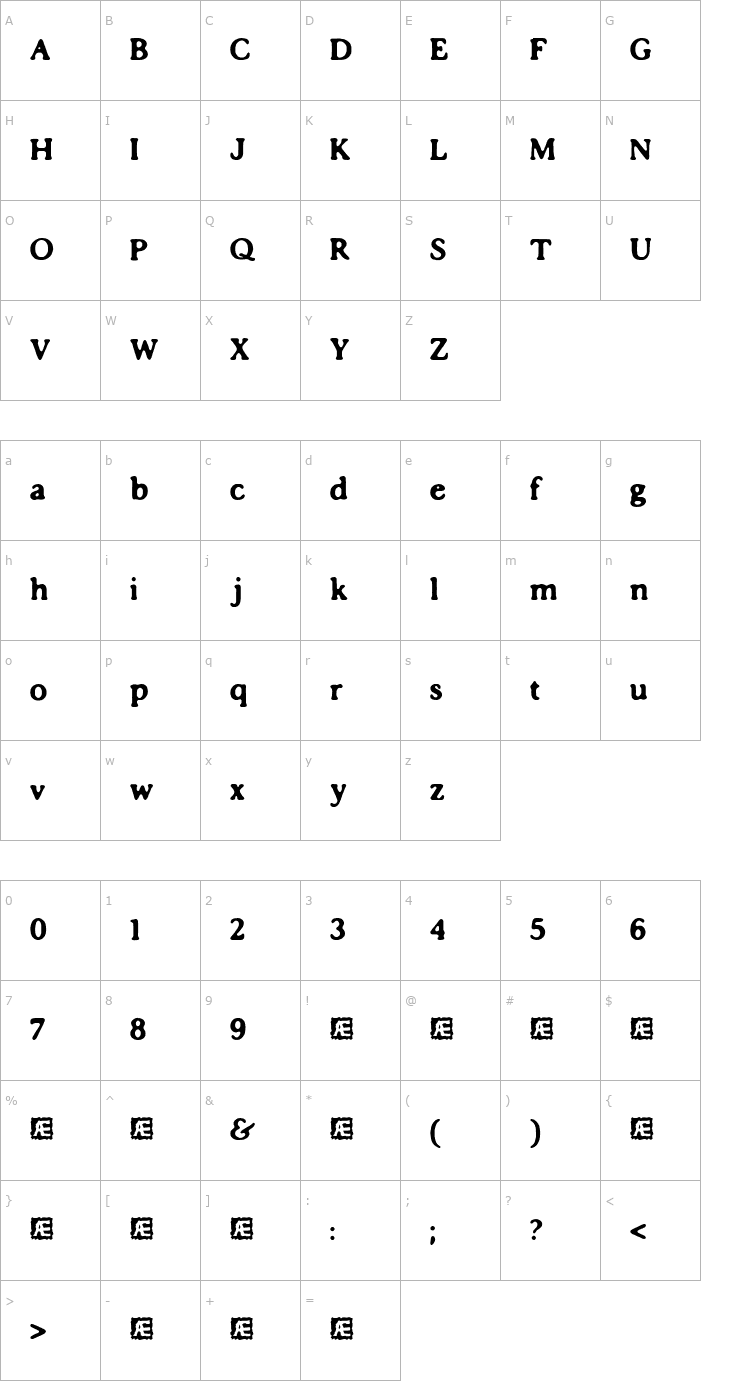 Character Map Impossibilium (BRK) Font