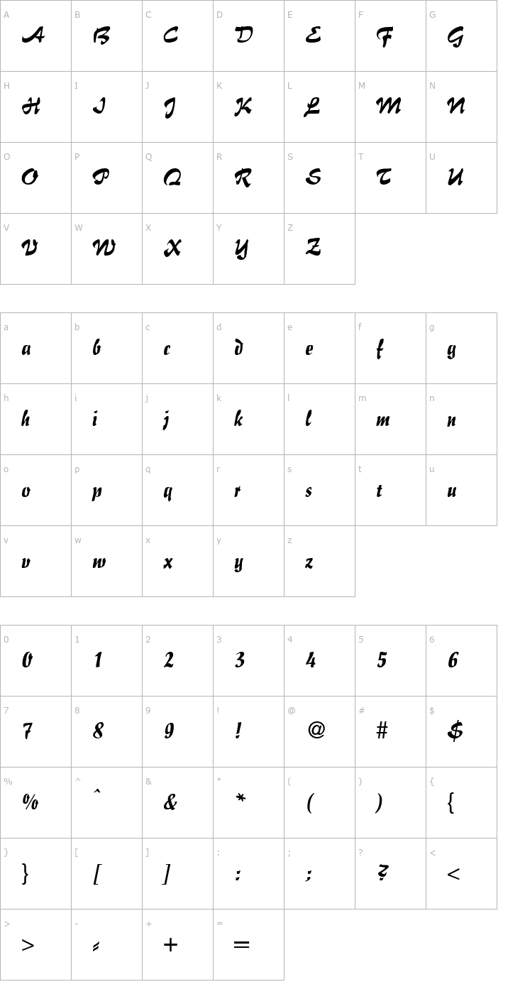 Character Map Impresario-Regular Font