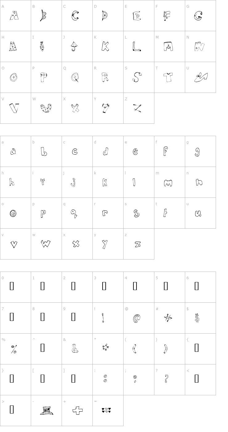 Character Map In My Closet Font