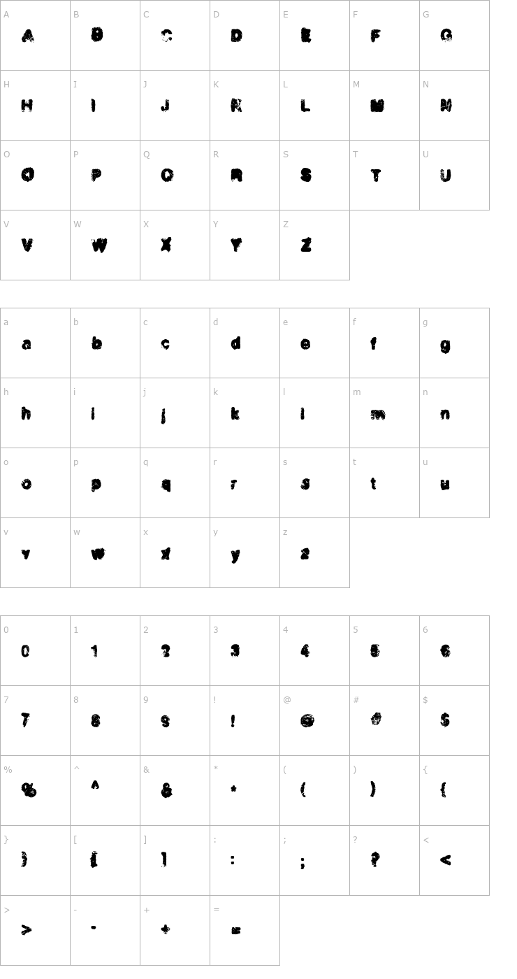 Character Map Incinerator Font
