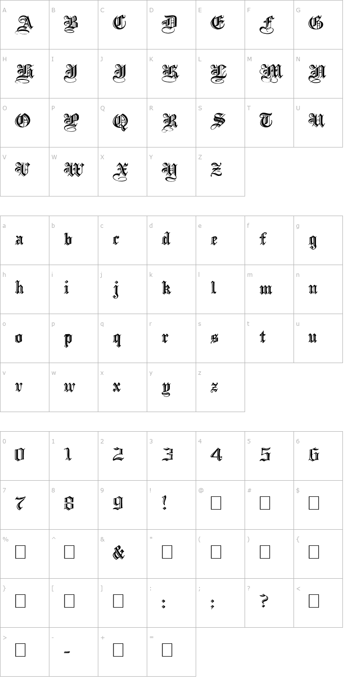 Character Map IncisedBlackWide Normal Font