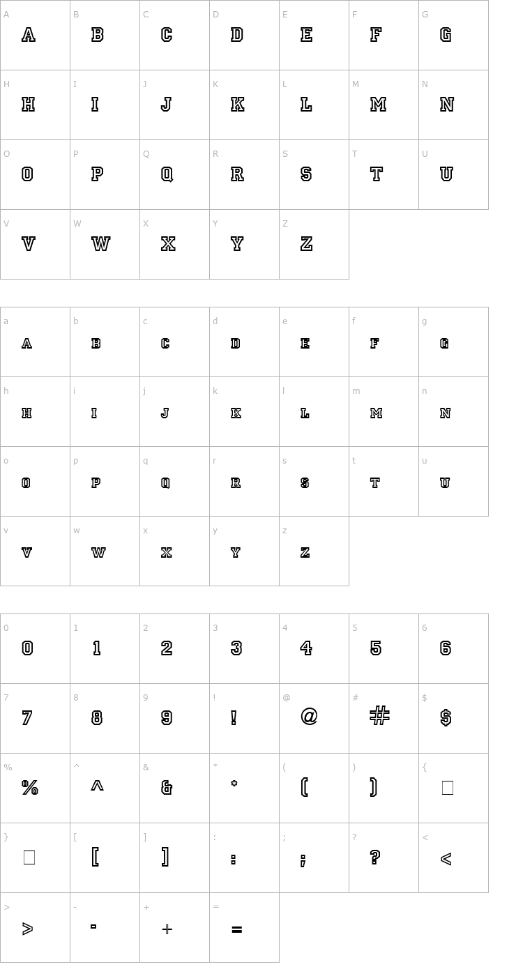 Character Map Indiana Font
