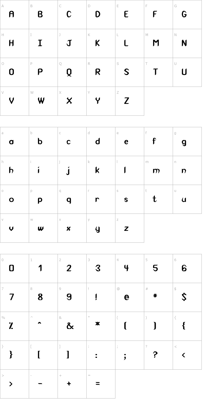 Character Map Indio Bold Font