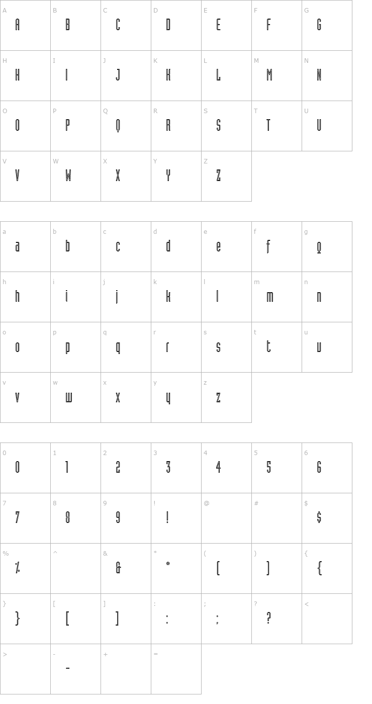 Character Map Industria Inline A Font