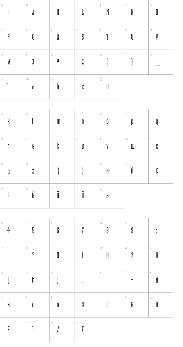 Character Map Industria-InlineA Font