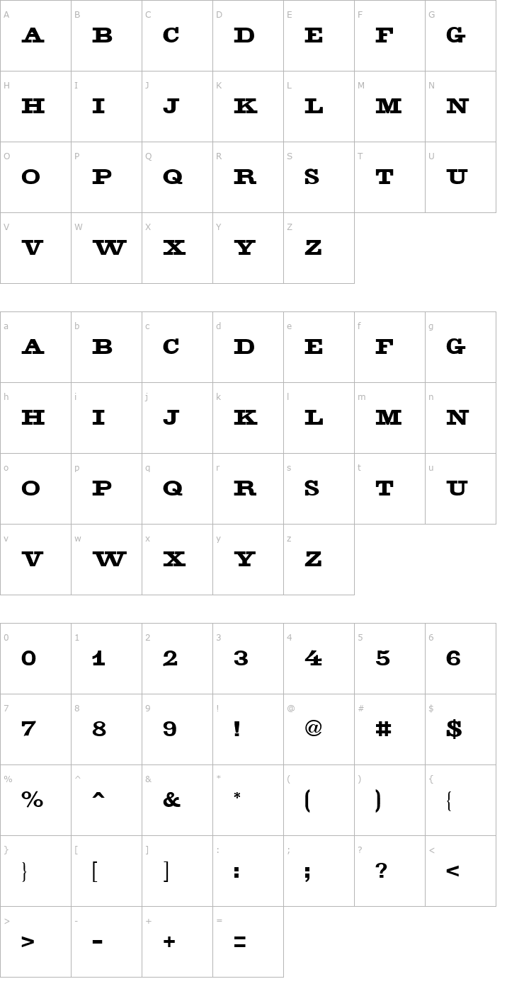 Character Map Industrial Press Regular Font
