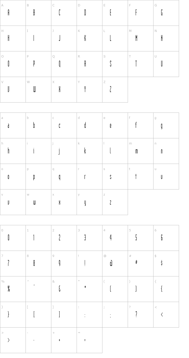 Character Map IndustrialCondensed Font
