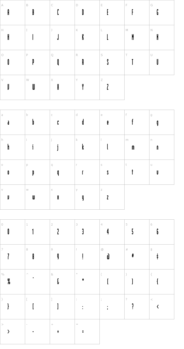 Character Map IndustrialCondensed Heavy Font