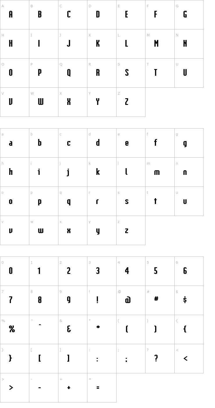 Character Map IndustrialExtended Heavy Font