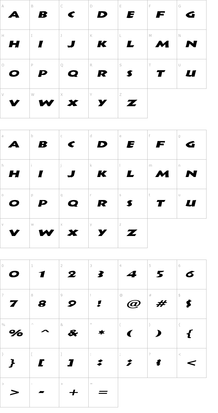 Character Map Indy Extended Italic Font