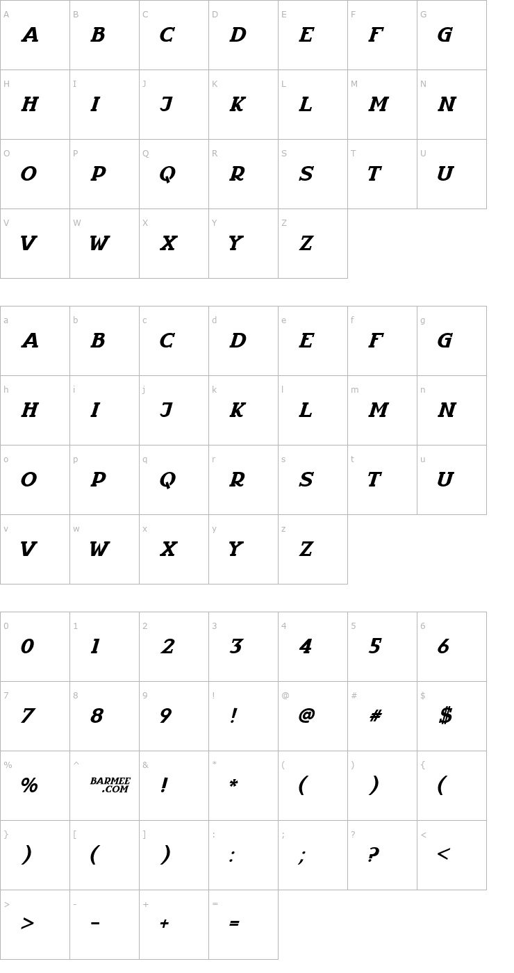 Character Map InfantylItalic Font