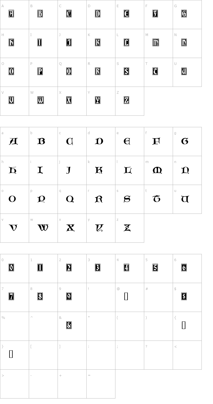 Character Map Initials Bradley and Caxton Normal Font