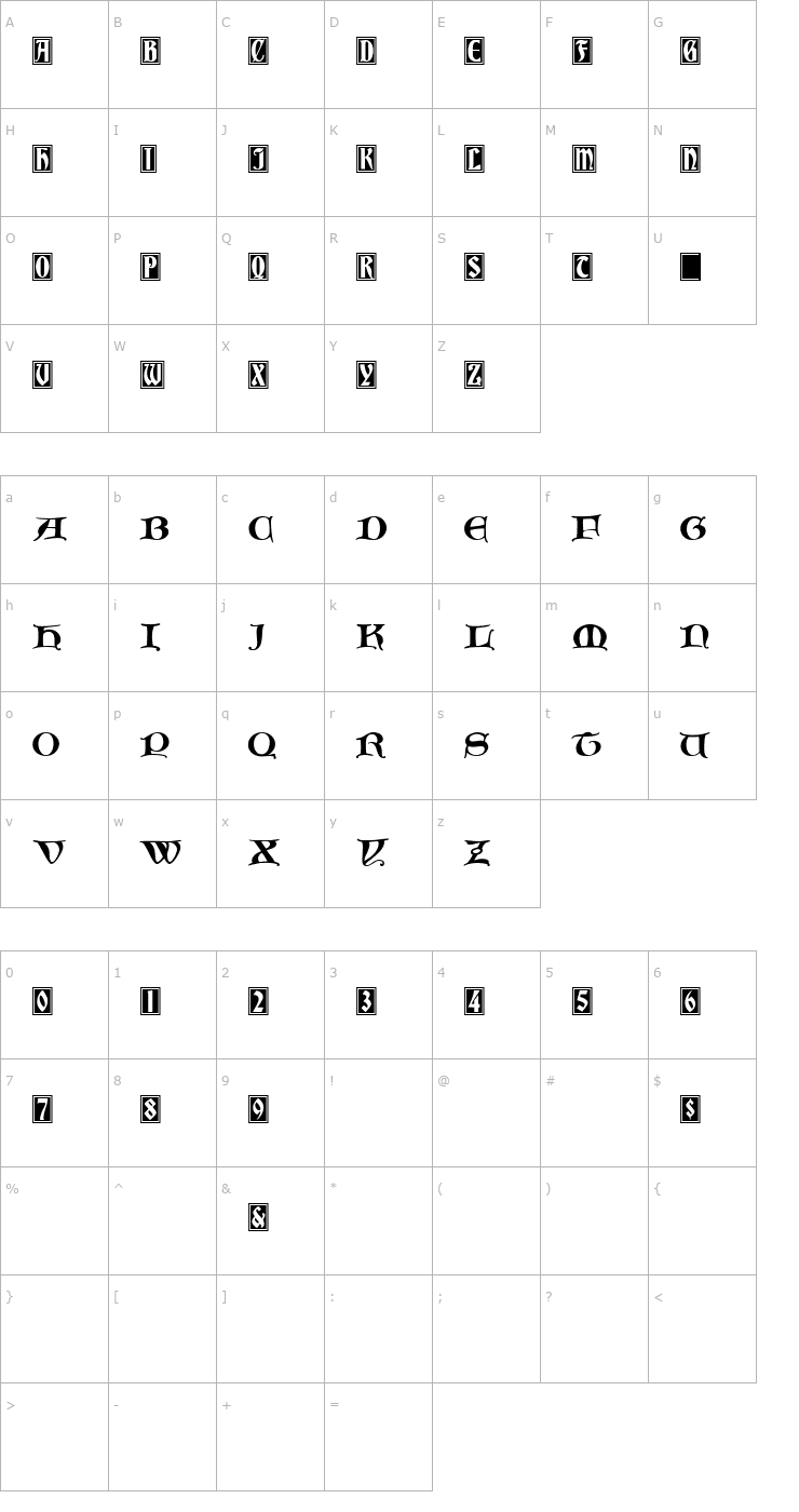 Character Map InitialsBradleyandCaxton-Normal Font