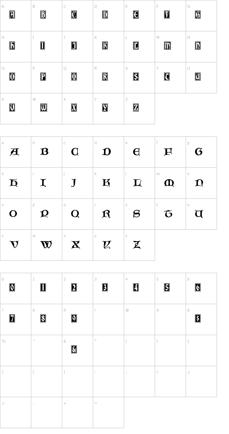 Character Map InitialsBradleyandCaxton-Normal OTF Font